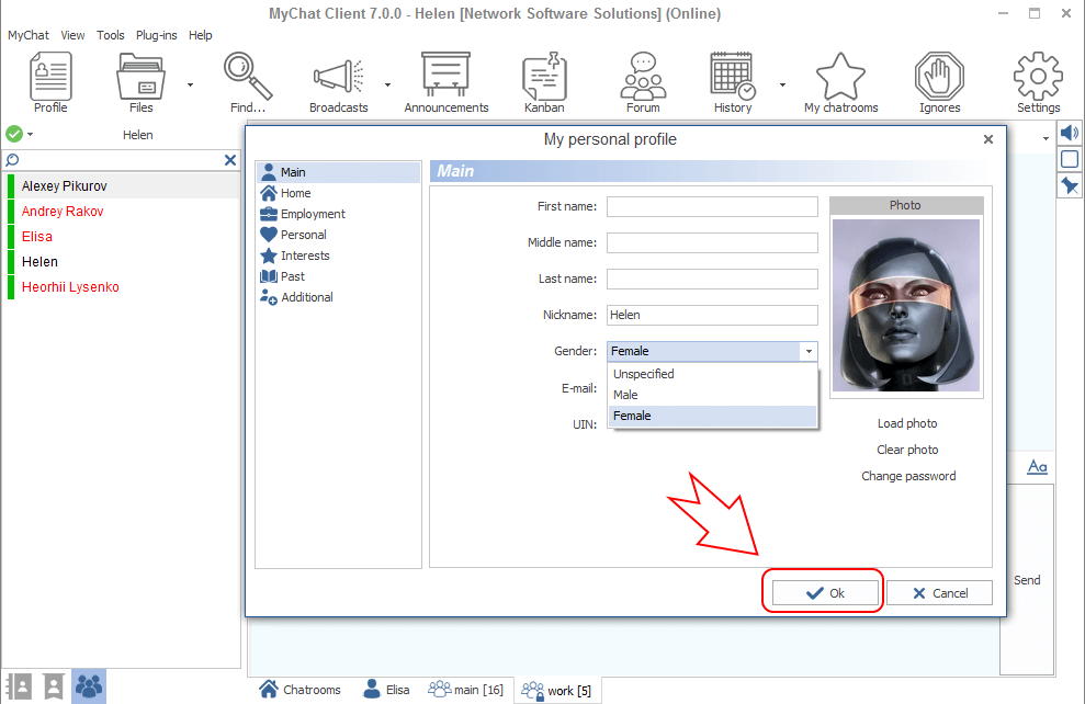 Fill you profile in MyChat Client