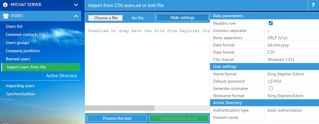 Importing users in MyChat