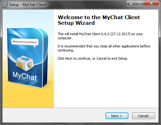 MyChat Client setup wizard first window