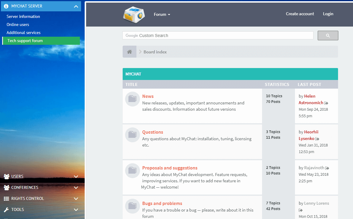 MyChat tech support forum