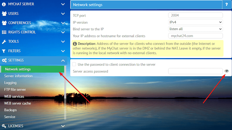 MyChat network settings