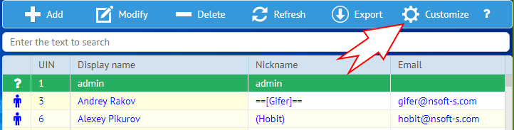 Configuring a list of fields that shown in &quot;User management&quot; on MyChar Server
