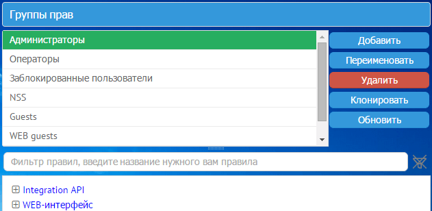 Группы прав в MyChat Server