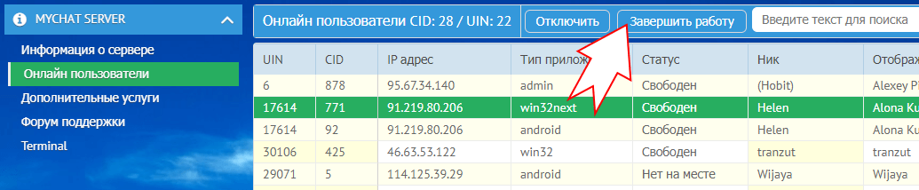 Как удалённо завершить работу приложения MyChat Client